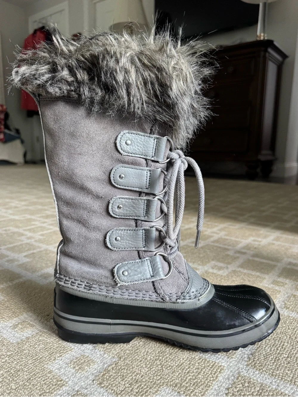 Sorel Joan of Arctic Waterproof Insulated Snow Boots Quarry Gray Black Size 8